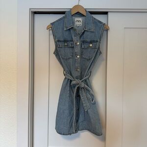 Zara Blue Denim Mini Dress Size Medium